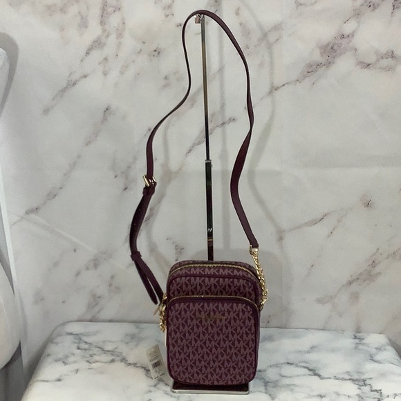 NWT Michael Kors Jet Set Travel Medium Logo Crossbody Bag ( Bordeaux Multi) - Picture 2 of 6
